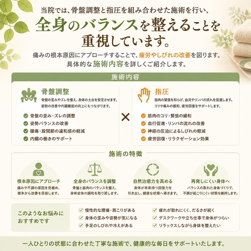 身体の痛みを和らげる整体施術の特徴