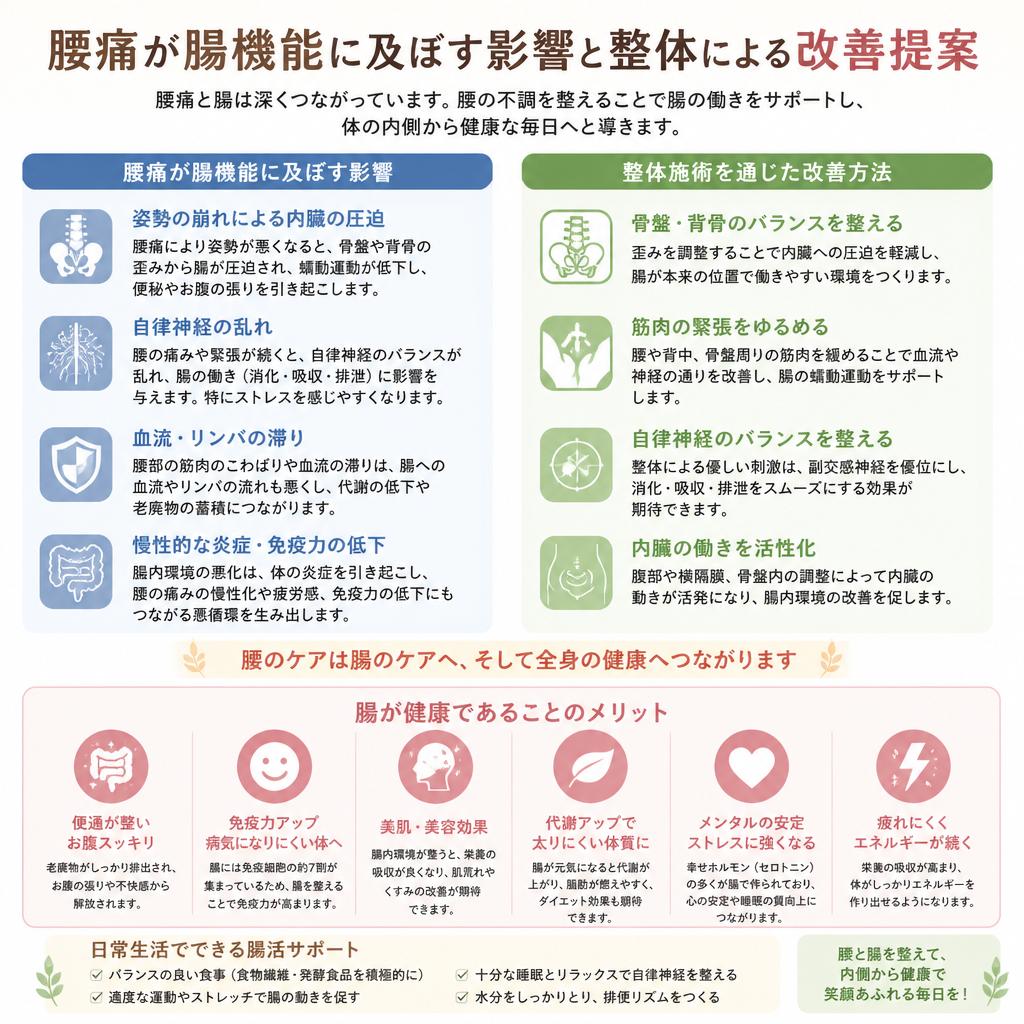 整体施術による腰痛改善と腸のケア