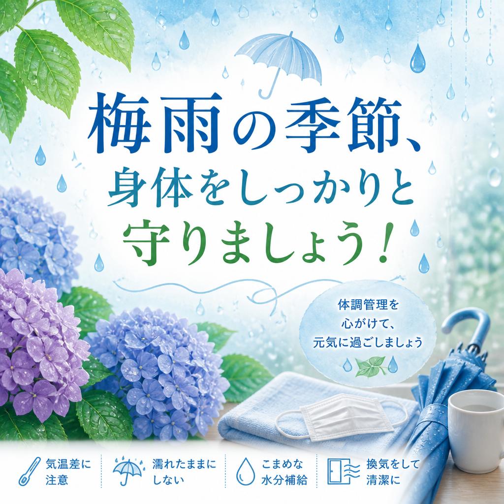 梅雨の季節、身体をしっかりと守りましょう！