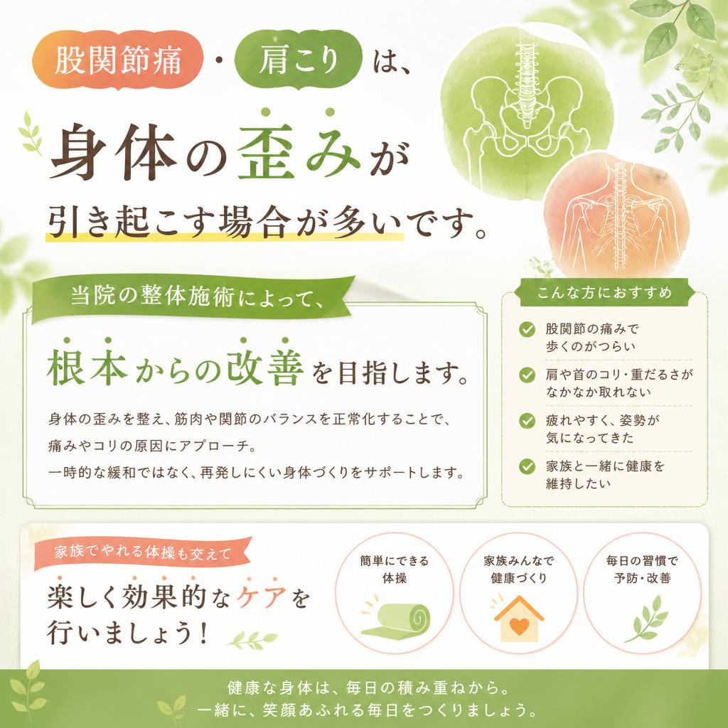 股関節痛と肩こり解消法